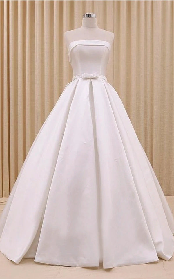 Luolandi A-Line Corset Strapless Floor Length Wedding Dress with Delicate Bow Belt Off Shoulder