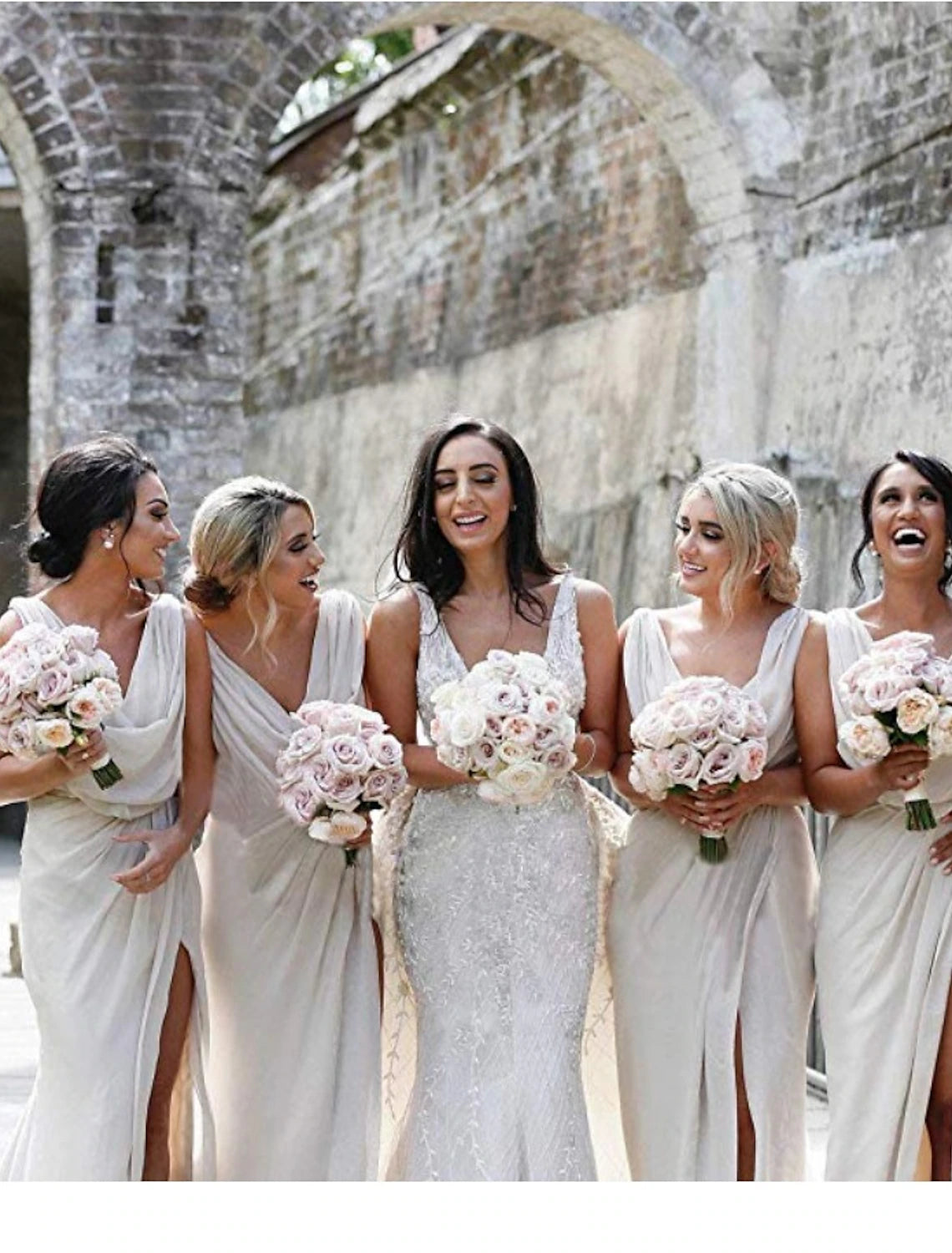 Luolandi Mermaid / Trumpet Bridesmaid Dress V Neck Sleeveless Elegant Sweep / Brush Train Chiffon with Pleats / Split Front