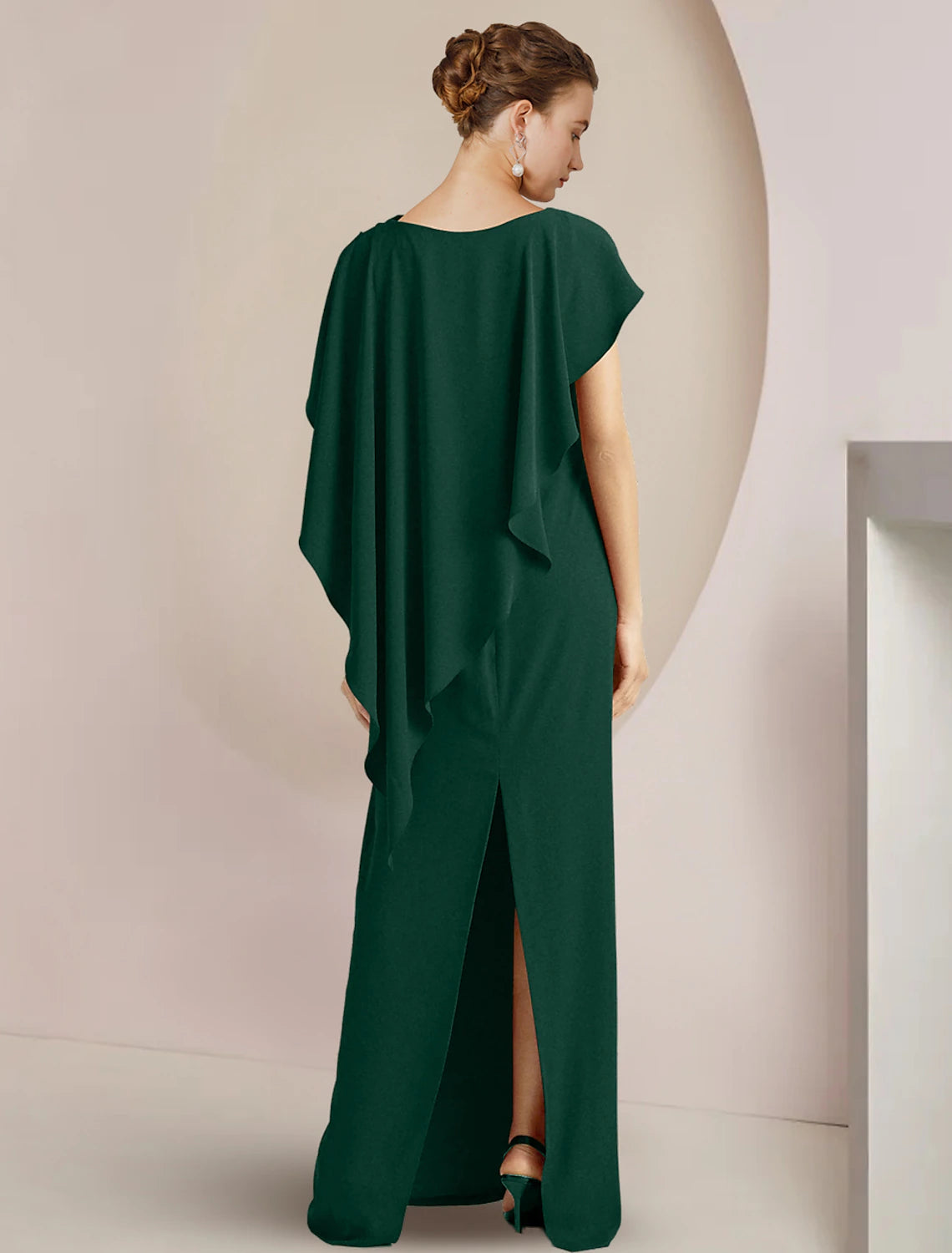 Luolandi Sheath / Column Mother of the Bride Dress Formal Wedding Guest Elegant Scoop Neck Floor Length Fabric Sleeveless