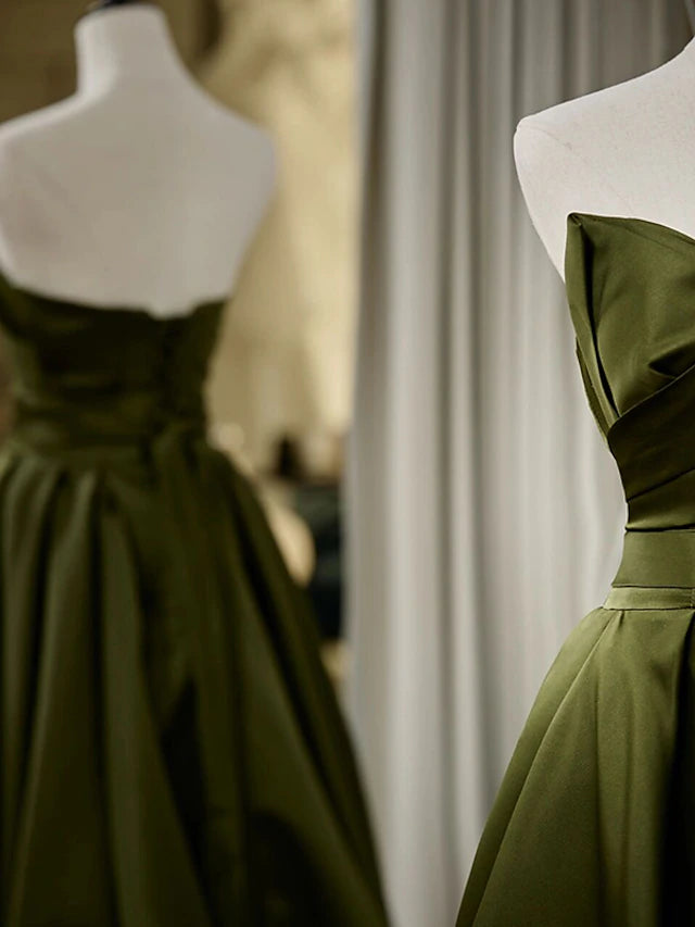 Luolandi A-Line Evening Gown Sexy Dress Formal Floor Length Sleeveless Strapless Satin with Pleats