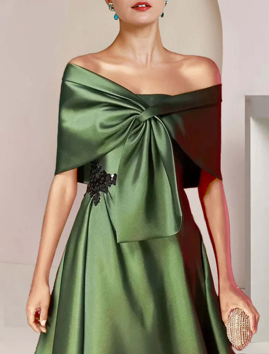 Luolandi Two Piece A-Line Mother of the Bride Dress Formal Wedding Guest Party Elegant Strapless Tea Length Charmeuse Sequined Sleeveless Shawls with Beading