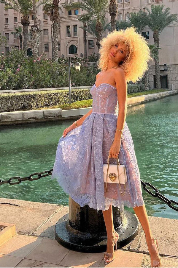 Luolandi Purple Sweetheart A Line Corset Party Dress With Applique Off Shoulder Beautiful