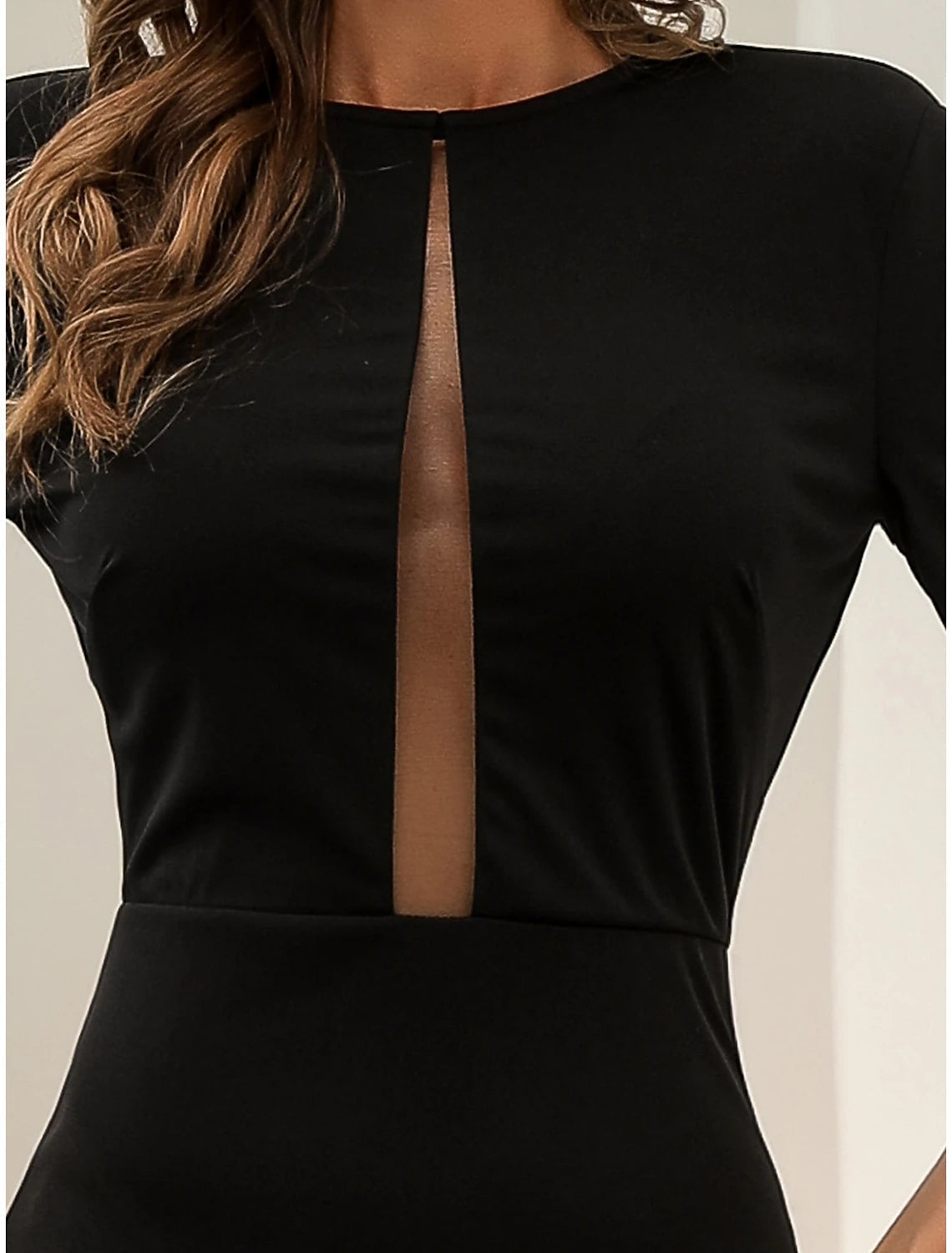 Luolandi Black Mermaid / Trumpet Evening Gown Elegant Dress Formal Fall Court Train Long Sleeve Jewel Neck Fabric