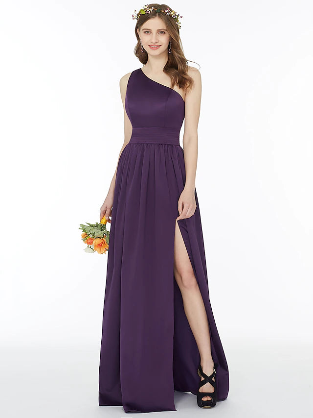 Luolandi Ball Gown / A-Line Bridesmaid Dress One Shoulder Sleeveless Floor Length Chiffon with Sash / Ribbon / Pleats