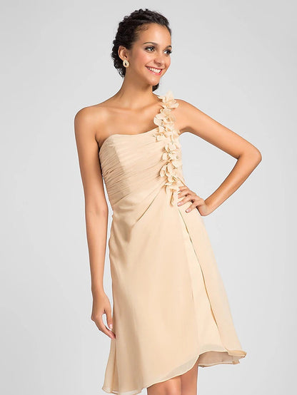 Sheath / Column Bridesmaid Dress One Shoulder Sleeveless Knee Length Chiffon with Side Draping