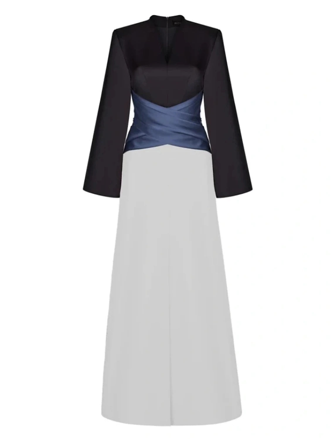 Luolandi A-Line Evening Gown Elegant Dress Formal Floor Length Long Sleeve V Neck Satin with Pleats