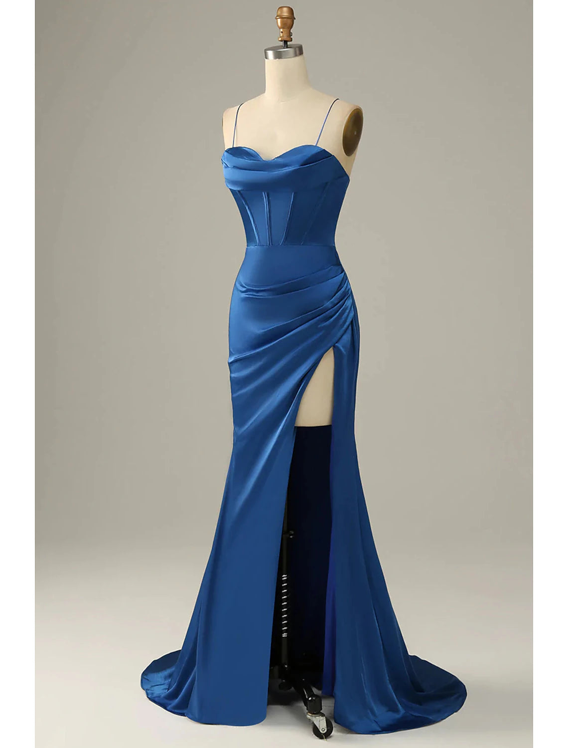 Luolandi Mermaid / Trumpet Evening Gown Corsets Dress Cocktail Party Floor Length Sleeveless Cowl Neck Satin