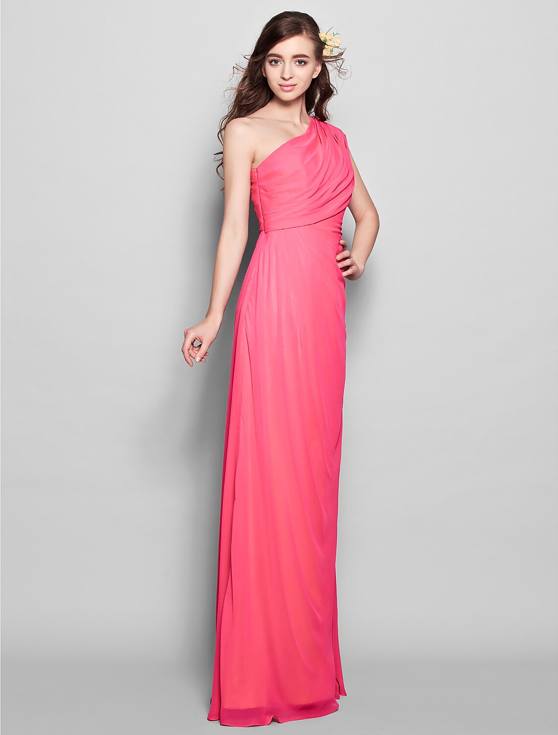 Luolandi Sheath / Column Bridesmaid Dress One Shoulder Sleeveless Elegant Floor Length Chiffon