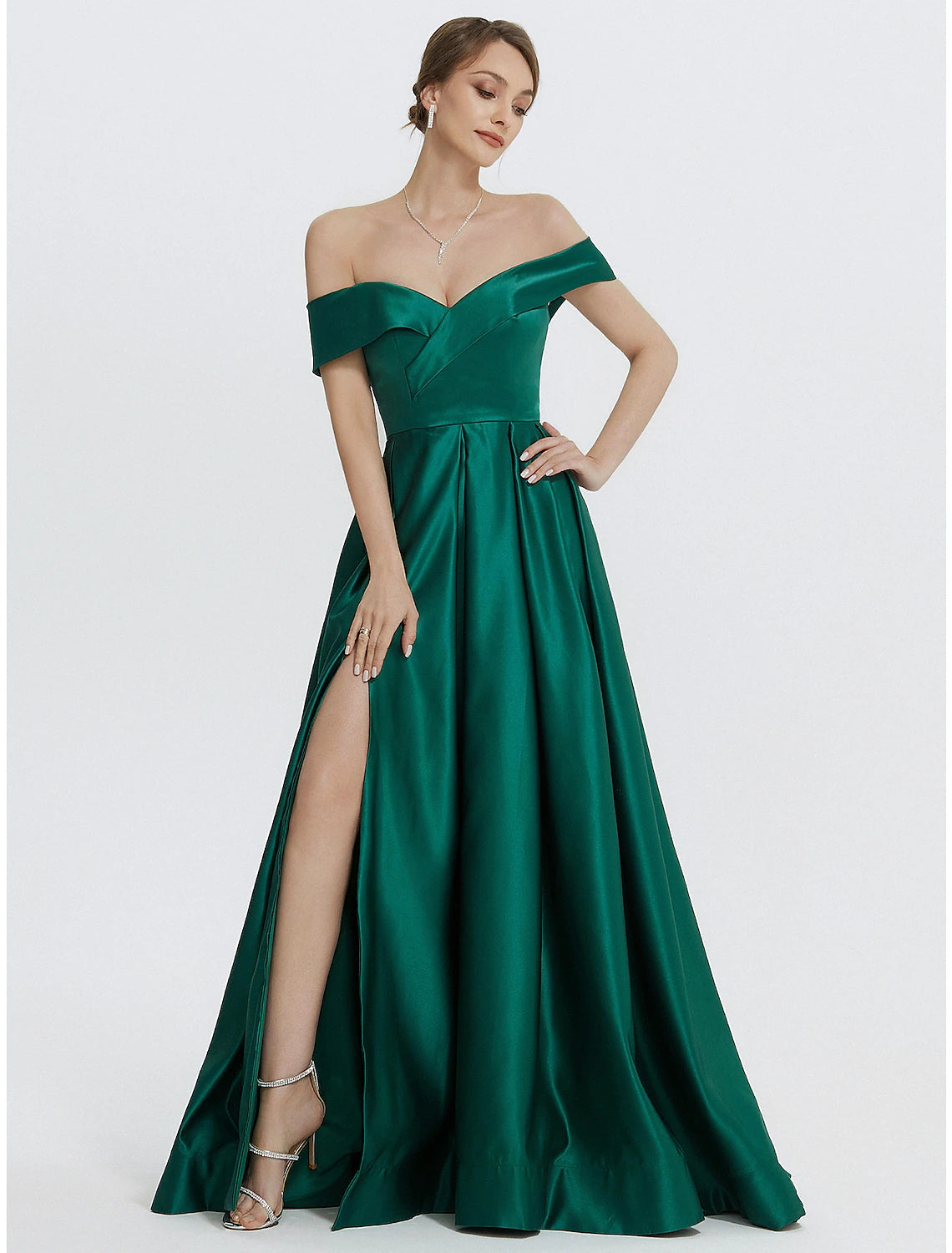 Luolandi A-Line Evening Gown Elegant Dress Formal Prom Floor Length Sleeveless Sweetheart Satin