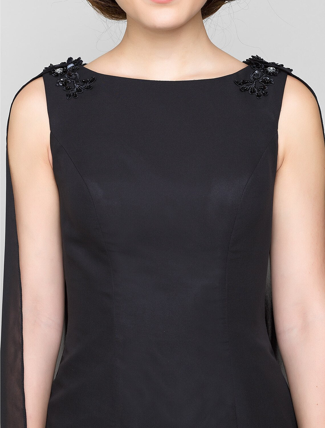 Luolandi Sheath / Column Mother of the Bride Dress Wrap Included Bateau Neck Knee Length Chiffon Sleeveless yes