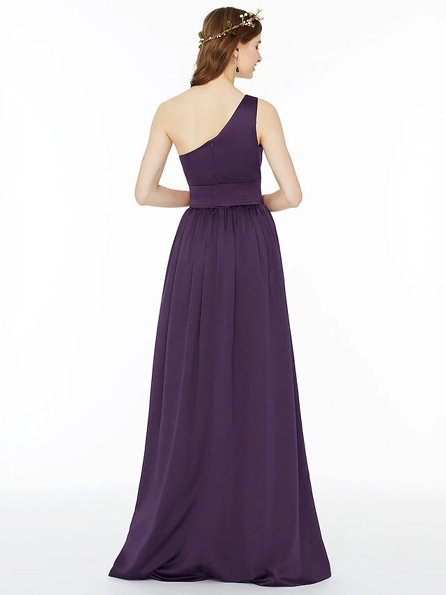 Luolandi Ball Gown / A-Line Bridesmaid Dress One Shoulder Sleeveless Floor Length Chiffon with Sash / Ribbon / Pleats