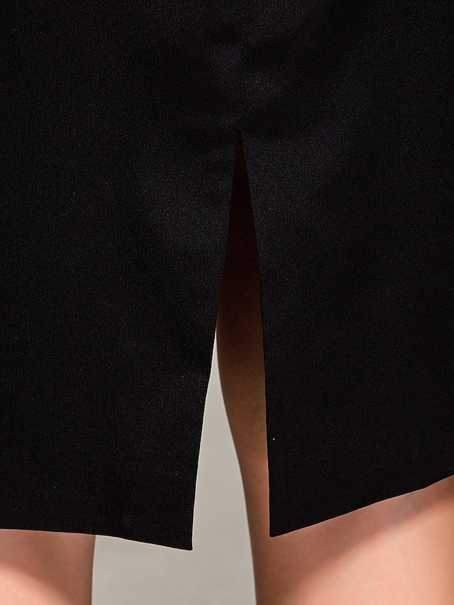 Luolandi Sheath / Column Party Dress Wedding Guest Knee Length Sleeveless Bateau Neck Satin