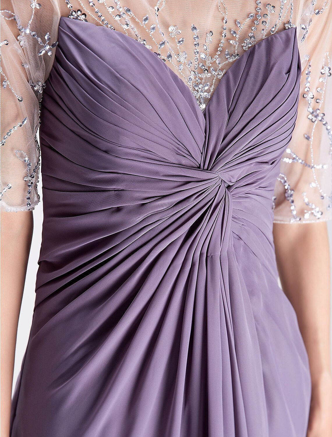 Luolandi A-Line Mother of the Bride Dress Elegant Scoop Neck Floor Length Chiffon Half Sleeve No with Criss Cross