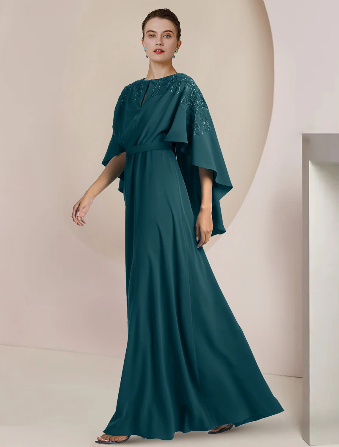 Luolandi A-Line Mother of the Bride Dress Formal Wedding Guest Elegant V Neck Floor Length Chiffon Sleeveless