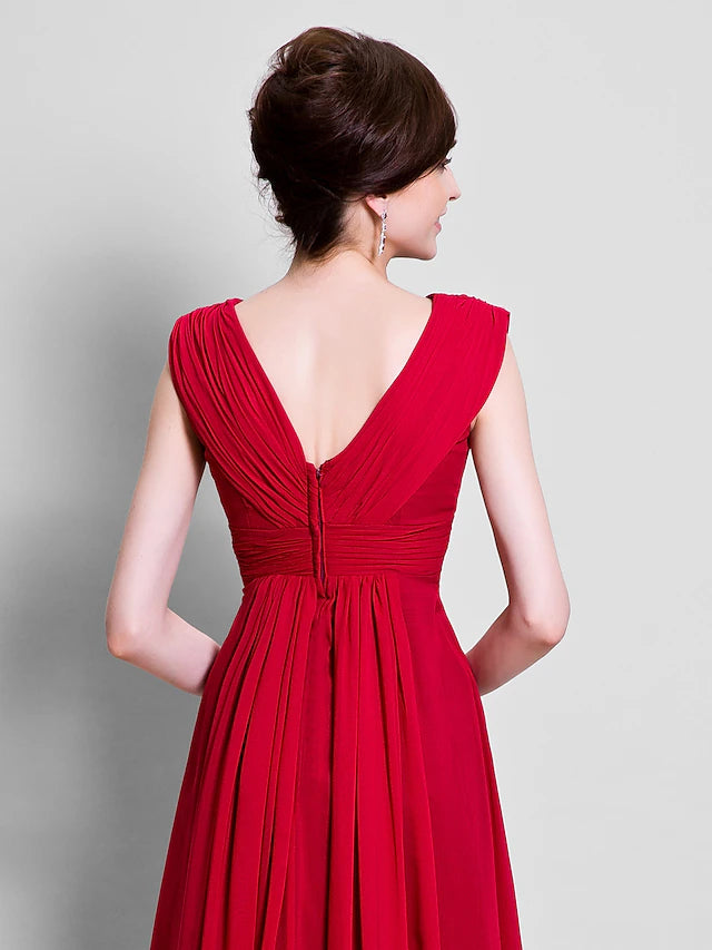 Luolandi A-Line Mother of the Bride Dress Open Back V Neck Floor Length Chiffon Sleeveless with Beading