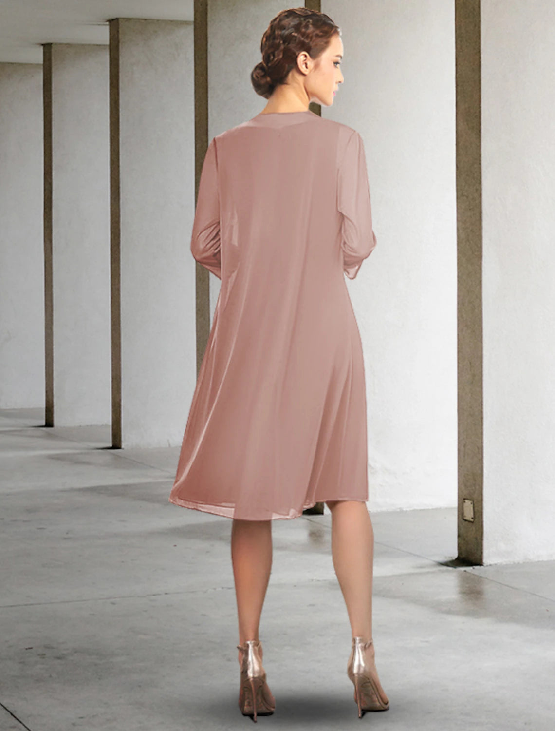 Luolandi Two Piece A-Line Mother of the Bride Dress Elegant Jewel Neck Knee Length Chiffon Sleeveless