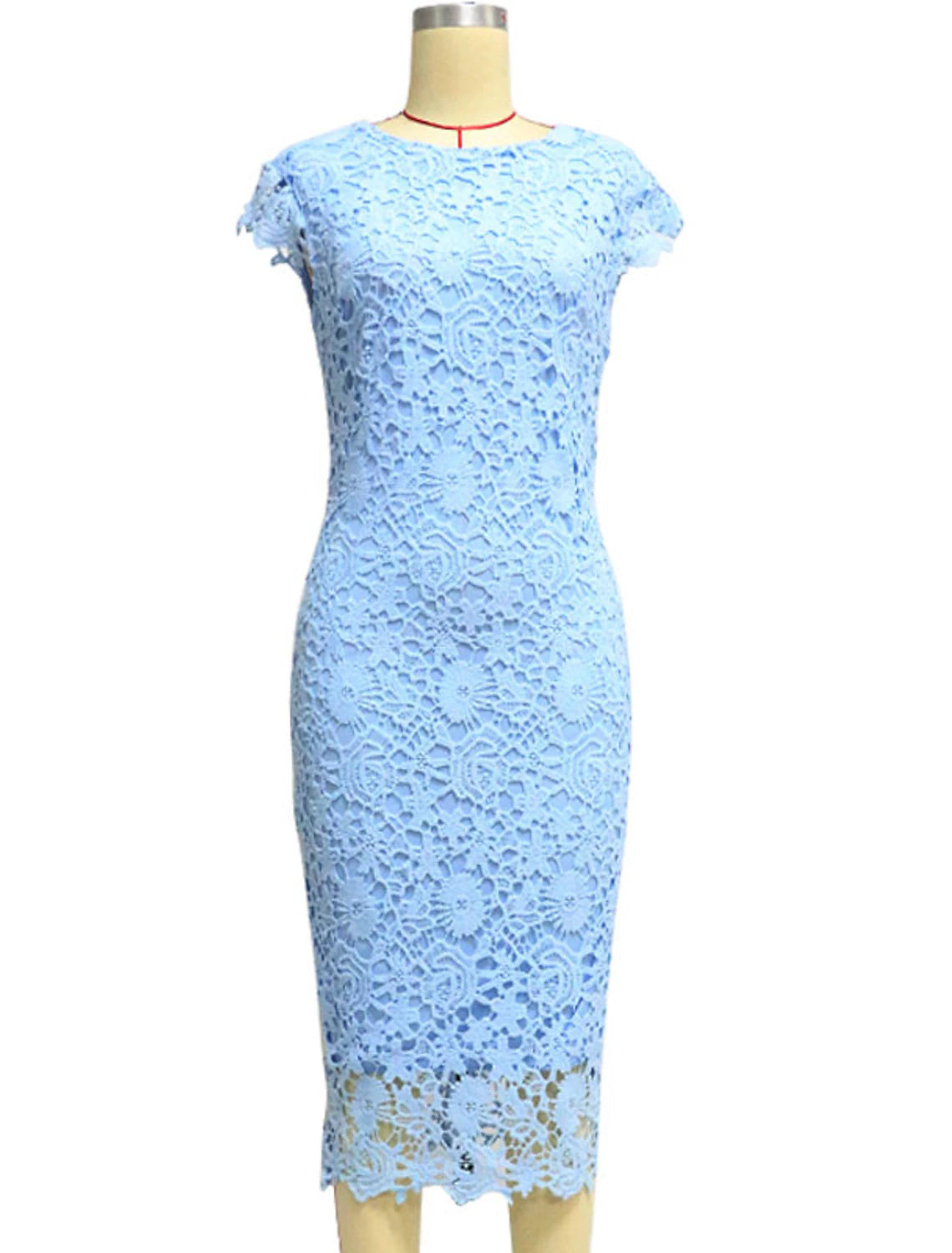 Luolandi Sheath / Column Cocktail Dresses Vintage Dress Wedding Guest Tea Length Short Sleeve Jewel Neck Lace with Lace Insert