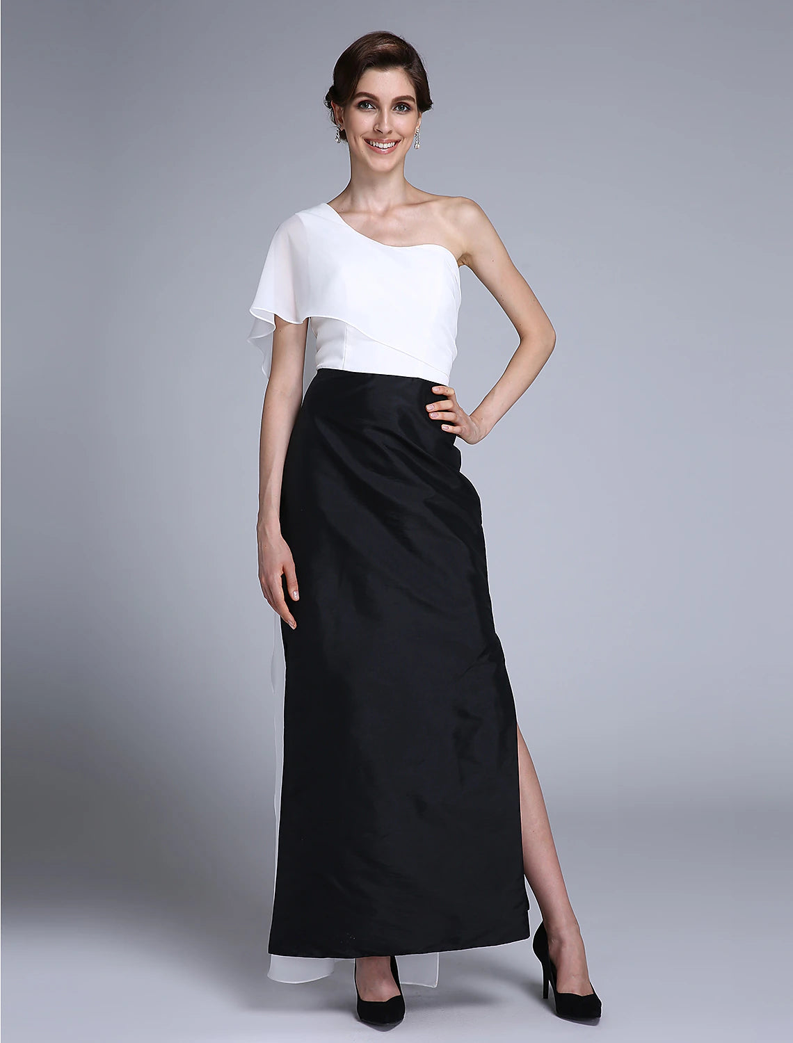 Luolandi Mermaid / Trumpet Mother of the Bride Dress Color Block One Shoulder Ankle Length Chiffon Sleeveless