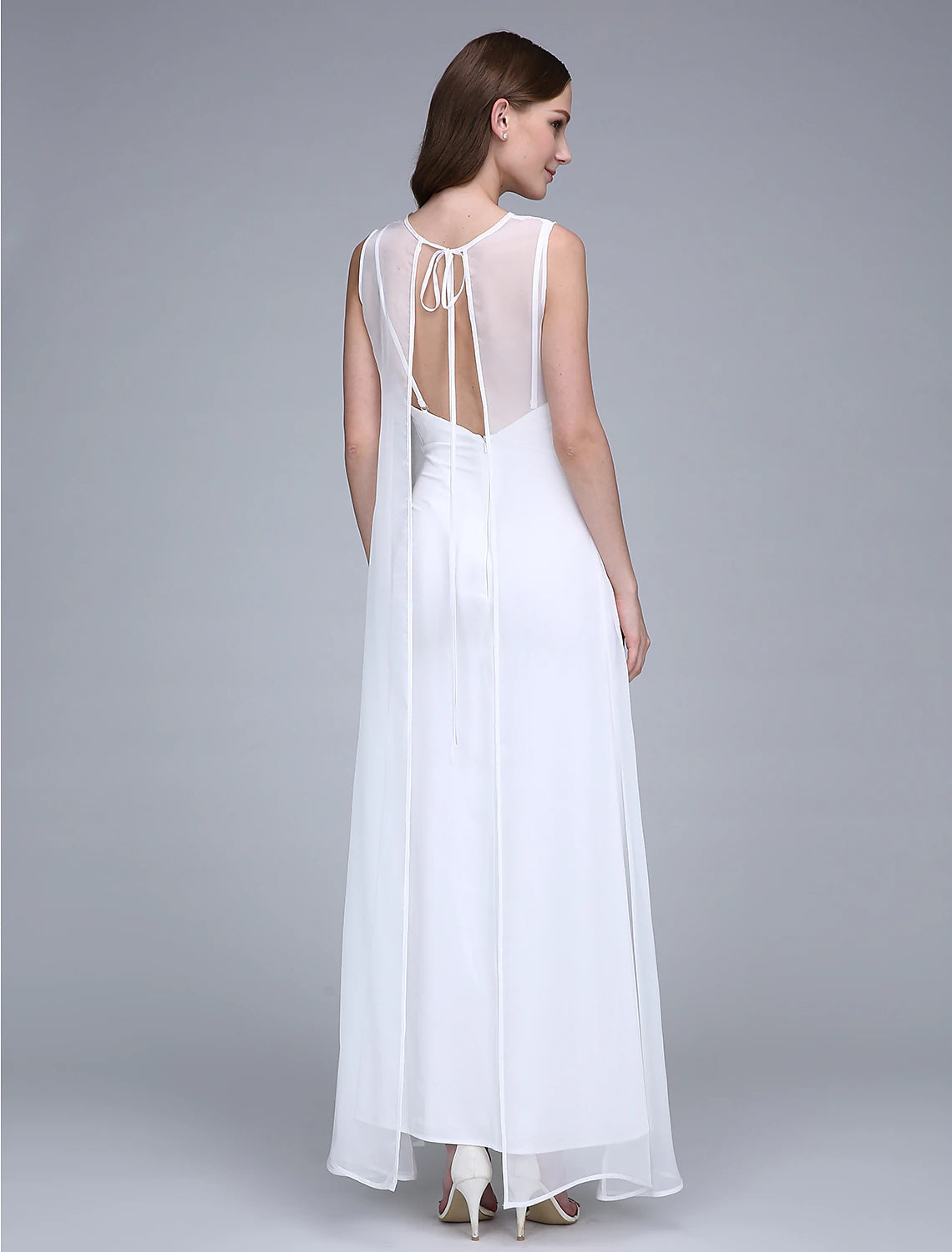 Luolandi Sheath / Column Bridesmaid Dress Bateau Neck Sleeveless Open Back Ankle Length Chiffon with Split Front
