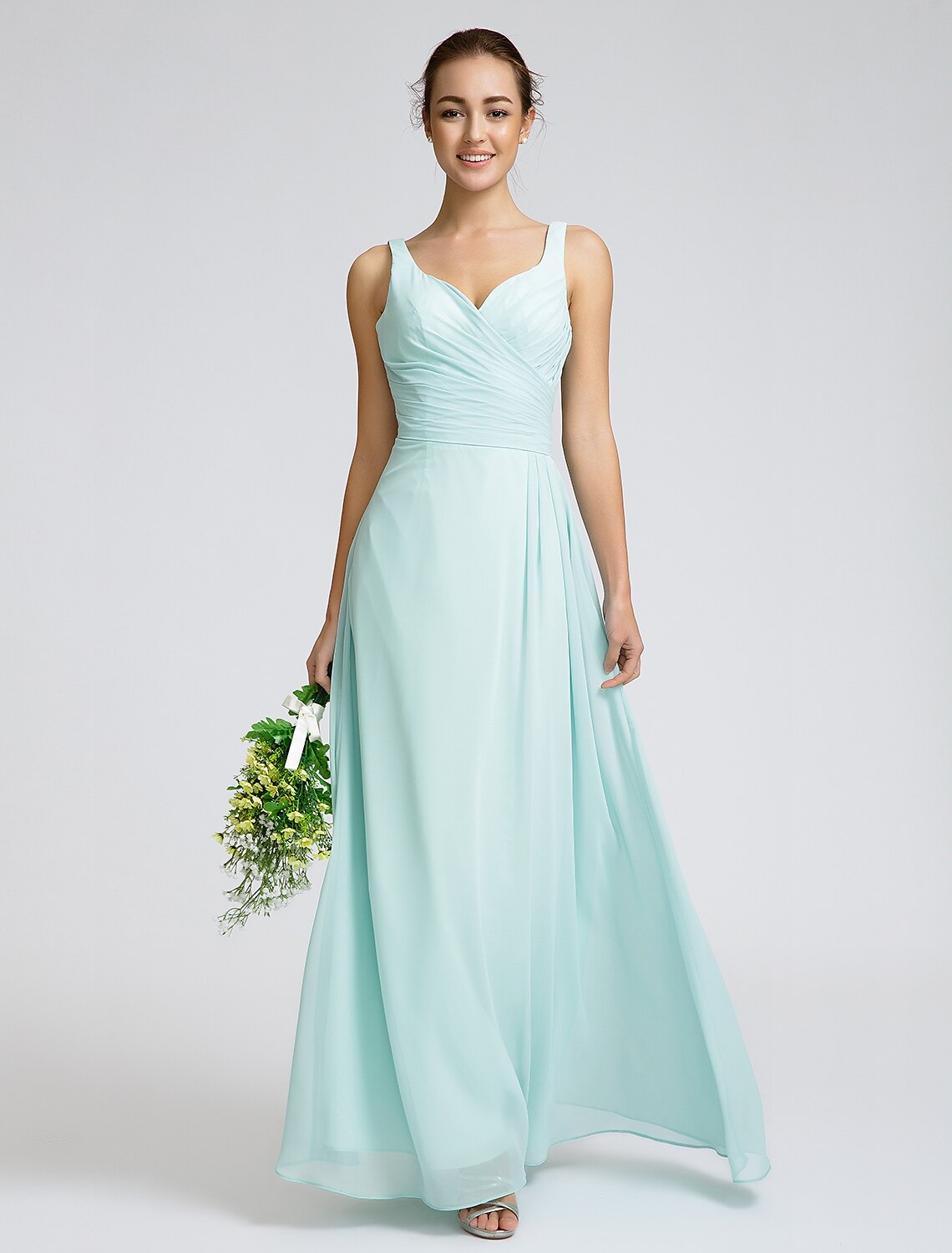 Luolandi Sheath / Column Bridesmaid Dress Sweetheart Sleeveless Open Back Ankle Length Georgette