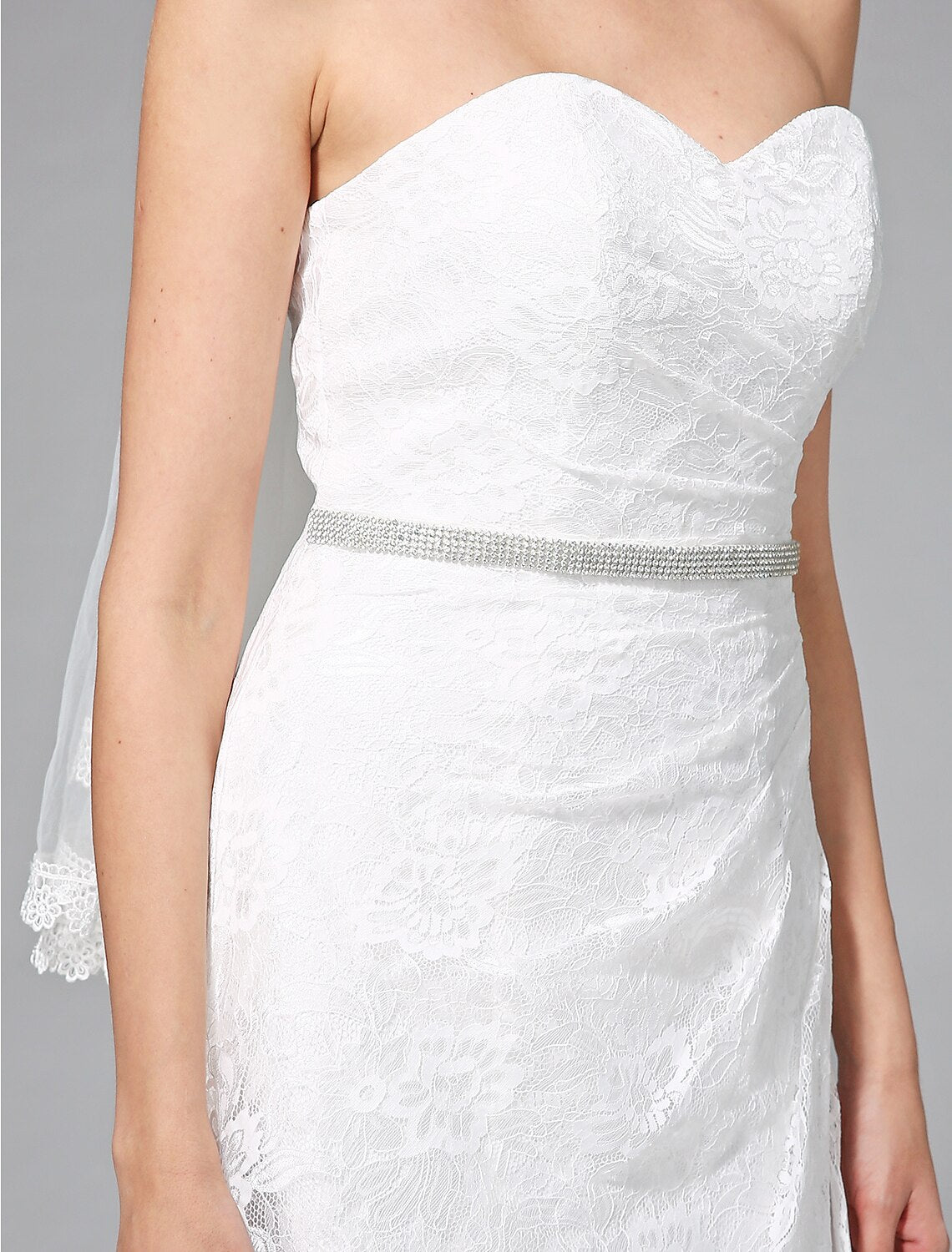 Luolandi Wedding Dresses A-Line Sweetheart Sleeveless Sweep / Brush Train Lace Bridal Gowns With Sash Side-Draped