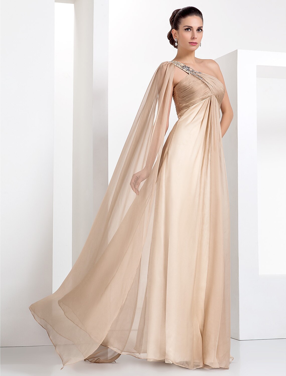 Luolandi Sheath / Column Elegant Formal Evening Black Tie Gala Dress One Shoulder Sleeveless Floor Length Chiffon with Criss