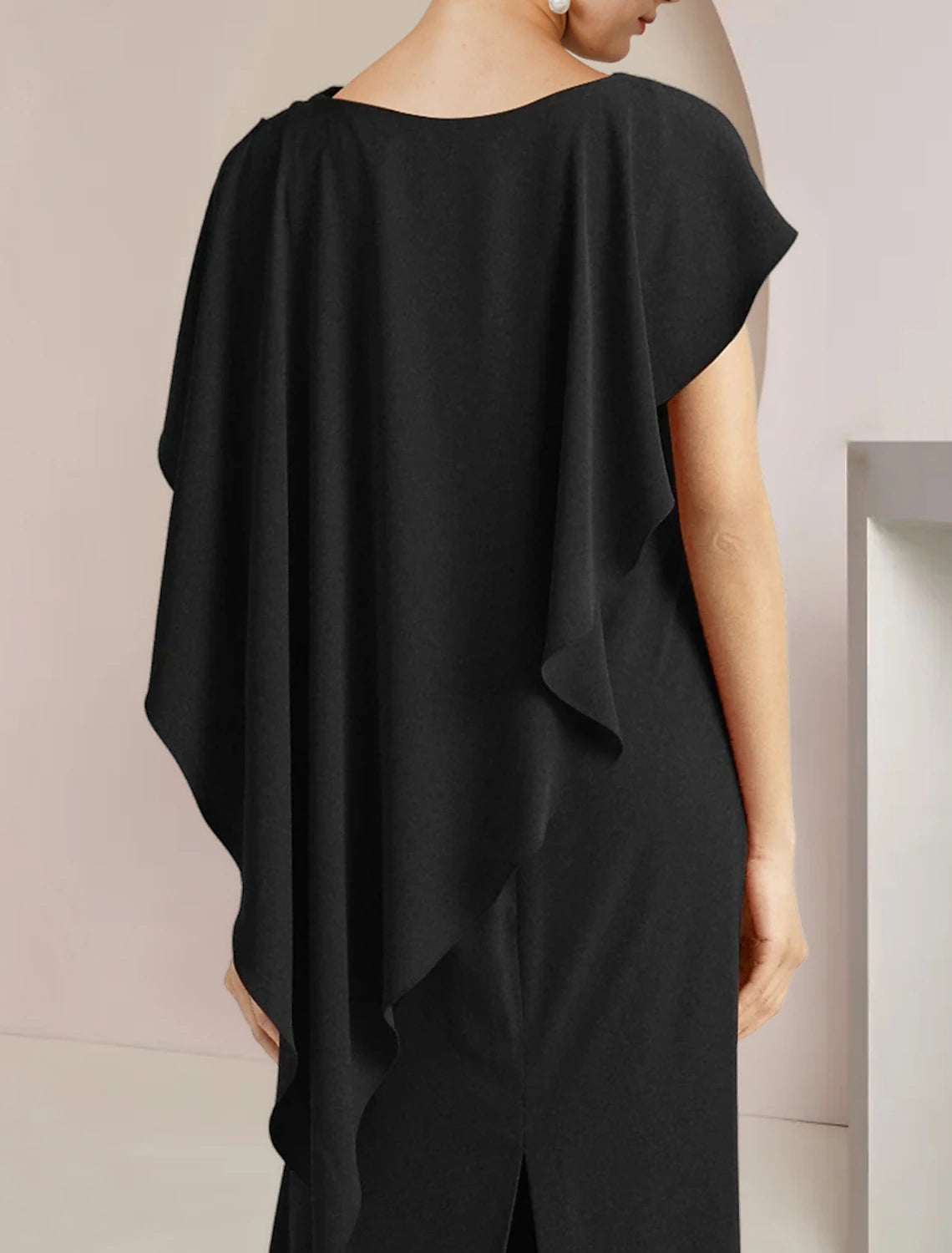 Luolandi Sheath / Column Mother of the Bride Dress Formal Wedding Guest Elegant Scoop Neck Floor Length Fabric Sleeveless