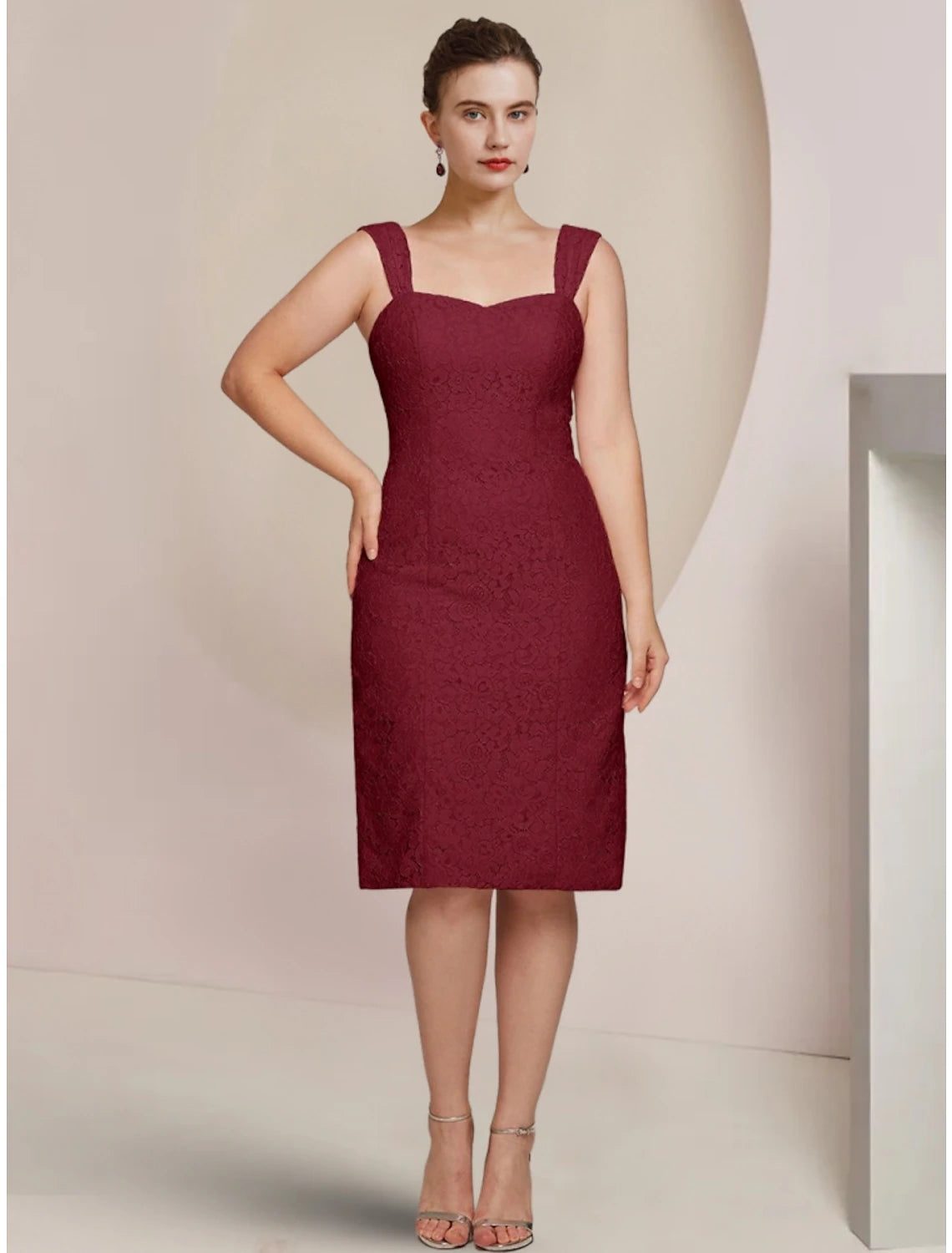 Luolandi A-Line Mother of the Bride Dress Wedding Guest Elegant Petite Square Neck Knee Length Chiffon Long Sleeve with Ruching