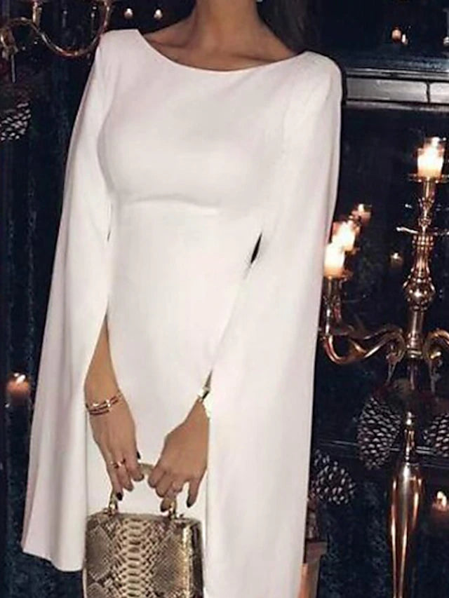 Luolandi Sheath / Column Cocktail Dresses Party Dress Holiday Tea Length Long Sleeve Jewel Neck Jersey Backless with Sleek