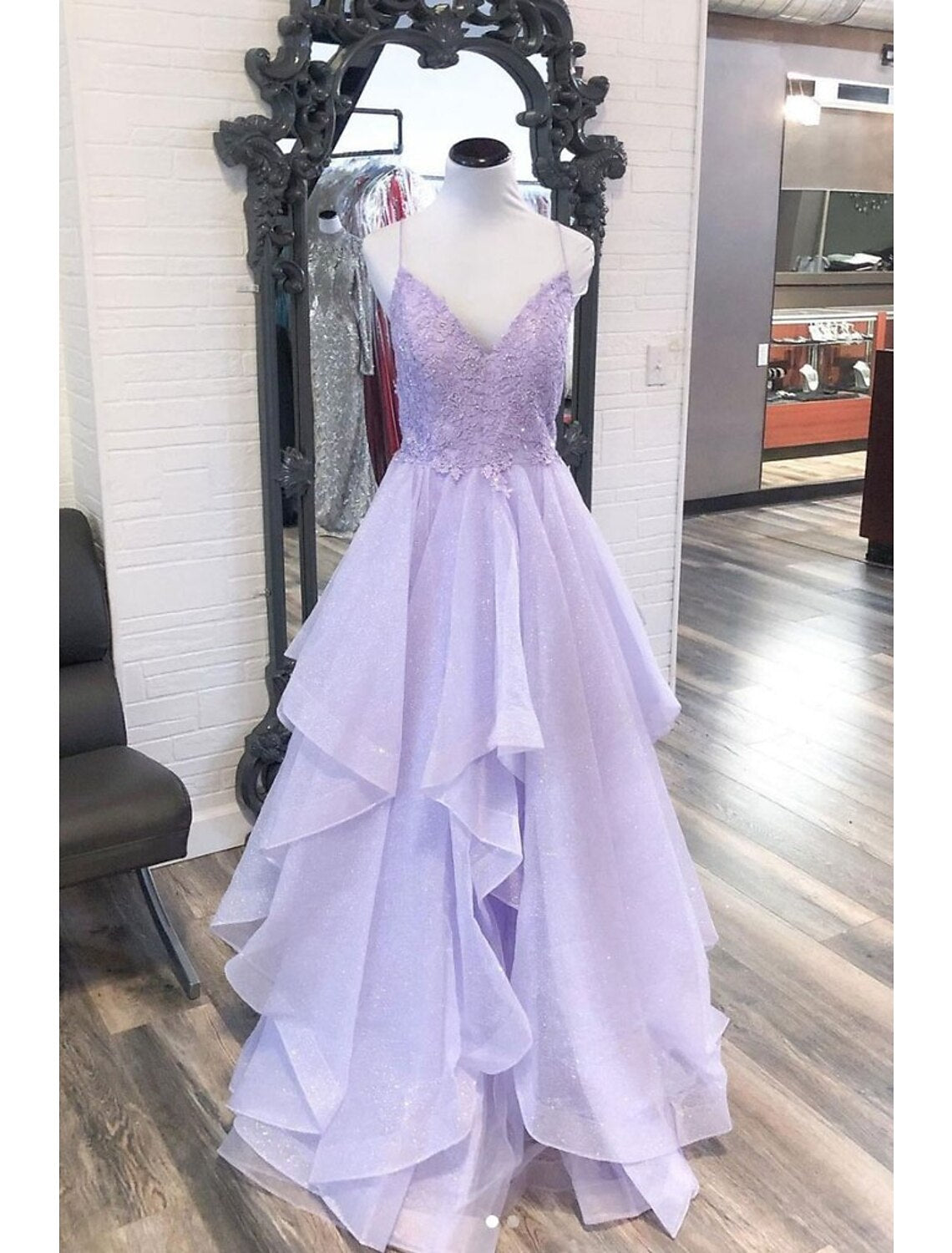 Luolandi Ball Gown Prom Dresses Princess Dress Formal Floor Length Sleeveless V Neck Tulle Backless with Pleats