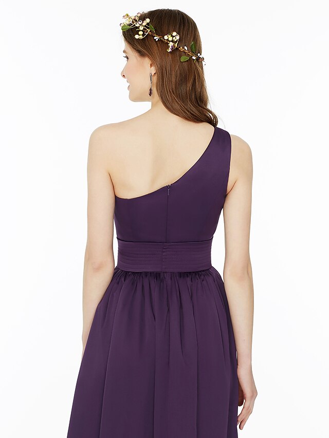 Luolandi Ball Gown / A-Line Bridesmaid Dress One Shoulder Sleeveless Floor Length Chiffon with Sash / Ribbon / Pleats