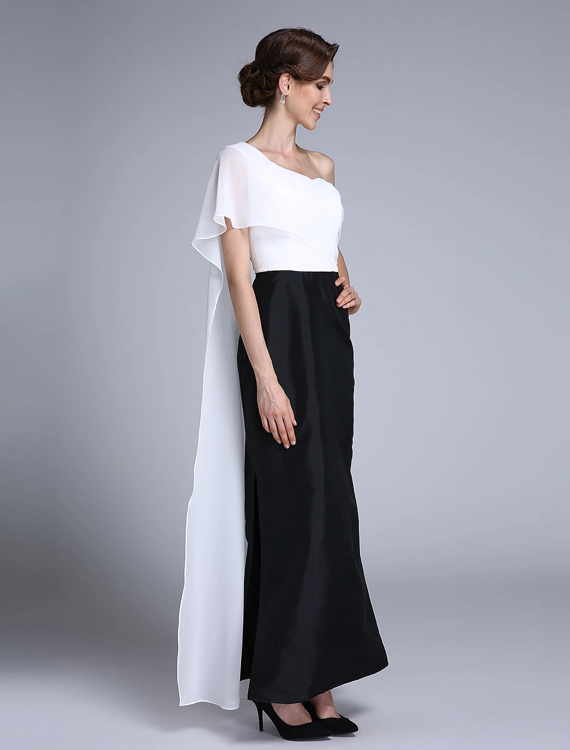 Luolandi Mermaid / Trumpet Mother of the Bride Dress Color Block One Shoulder Ankle Length Chiffon Sleeveless