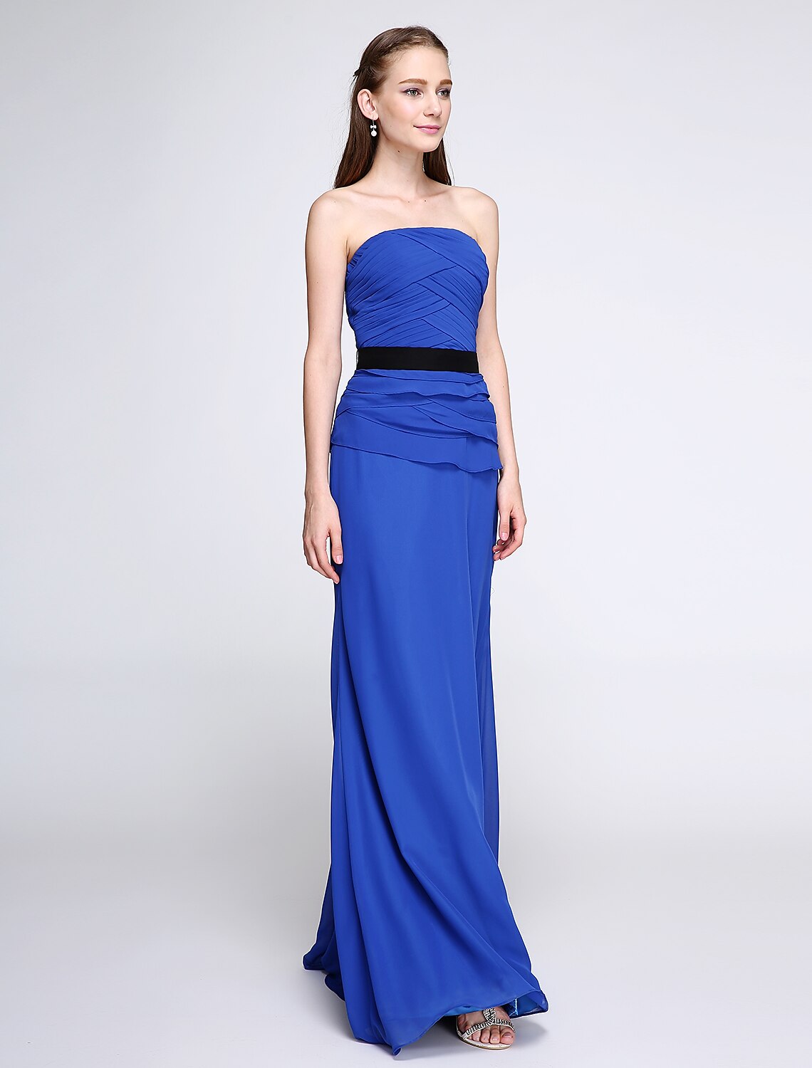 Luolandi Sheath / Column Bridesmaid Dress Strapless Sleeveless Elegant Floor Length Chiffon