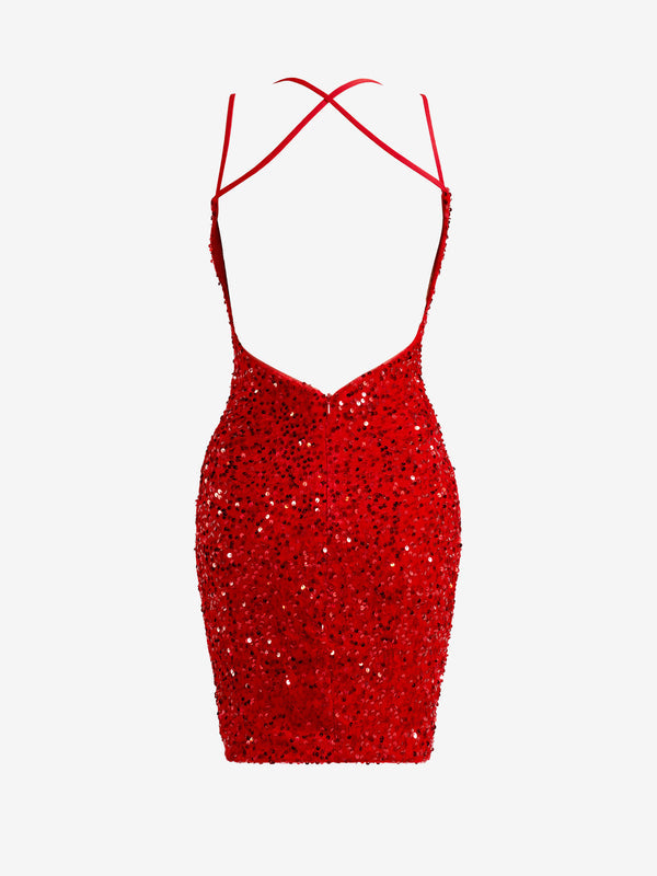 Luolandi Red Sheath Homecoming Dress with Slit Sparkly Short Party Dress