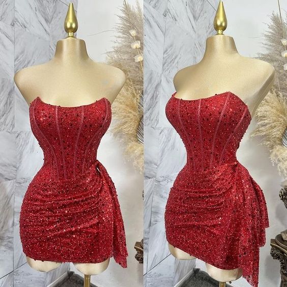 Luolandi Pretty Sheath Strapless Sequins Sleeveless Short Prom Dress Sparkly Homecoming Dress Stylish Birthday Party Dress
