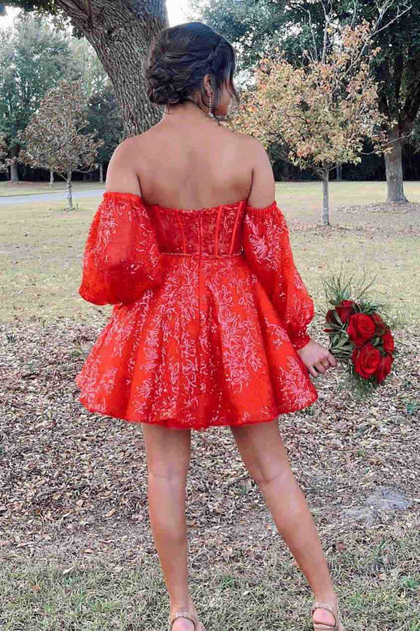 Luolandi A Line Sweetheart Strapless Homecoming Dress with Sleeves Off Shoulder Graduation Dress Beautiful Party Dress