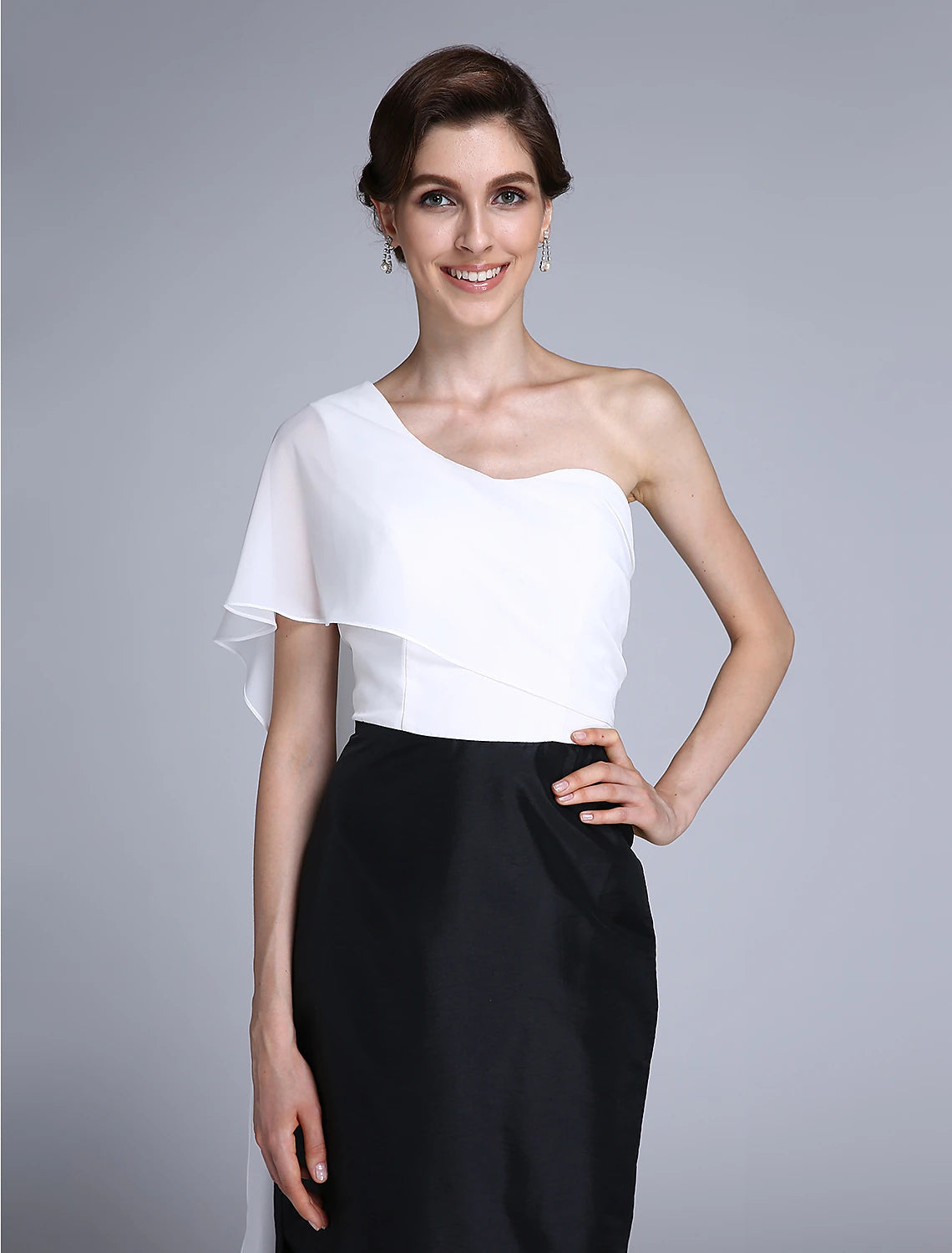 Luolandi Mermaid / Trumpet Mother of the Bride Dress Color Block One Shoulder Ankle Length Chiffon Sleeveless