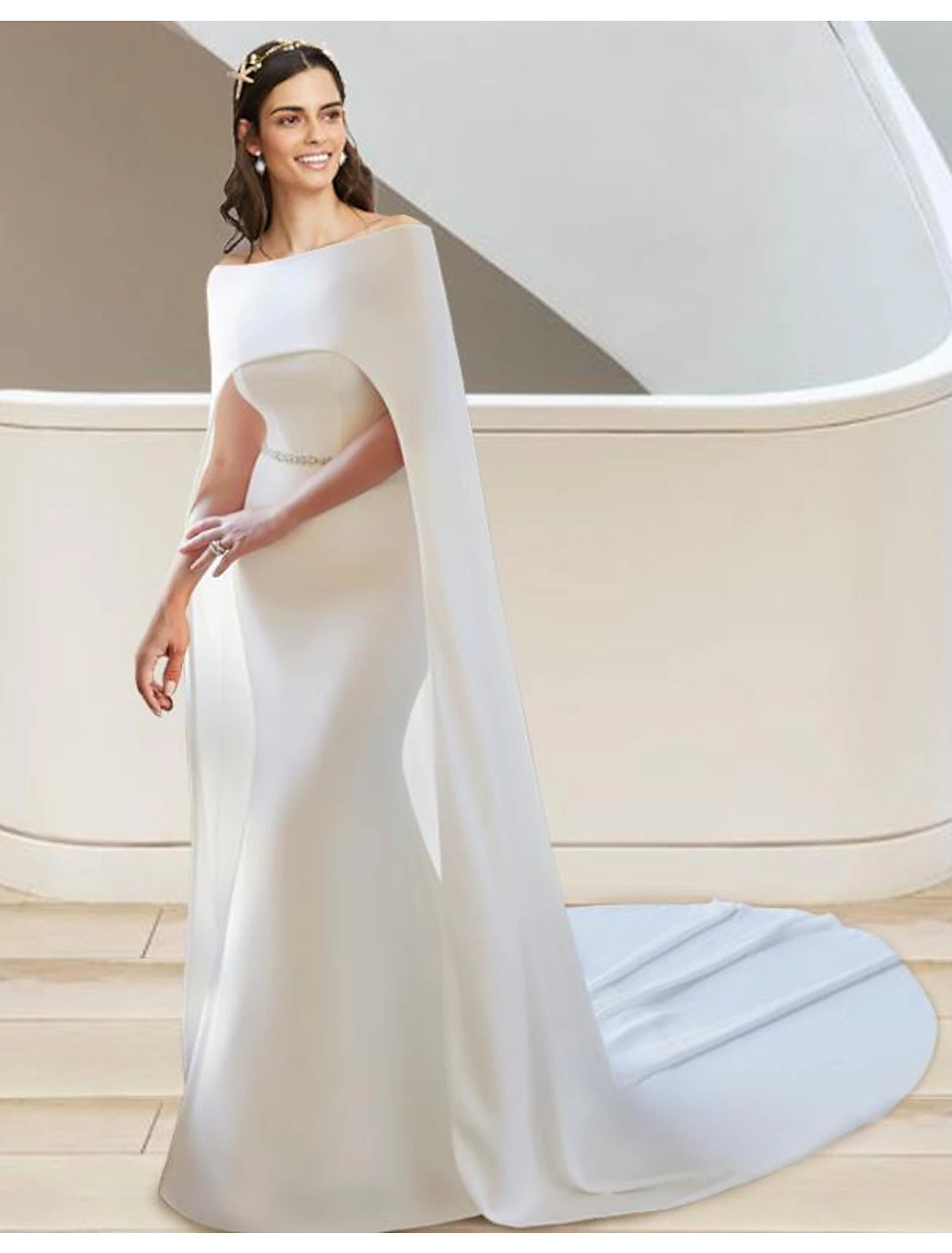 Luolandi Formal Wedding Dresses Two Piece Sweetheart Strapless Court Train Fabric Bridal Gowns With Sashes