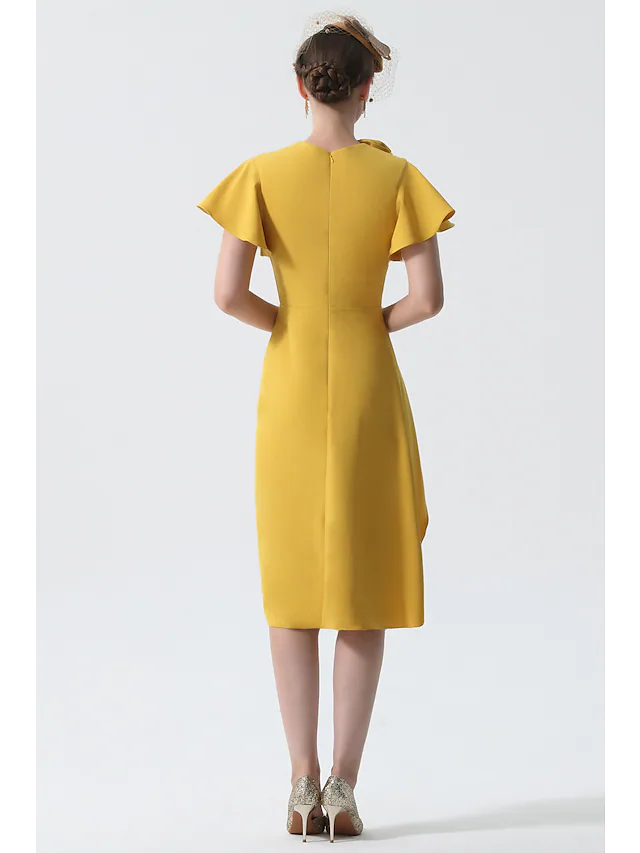 Luolandi Mother of the Bride Dress Elegant Cowl Neck Knee Length Satin Short Sleeve