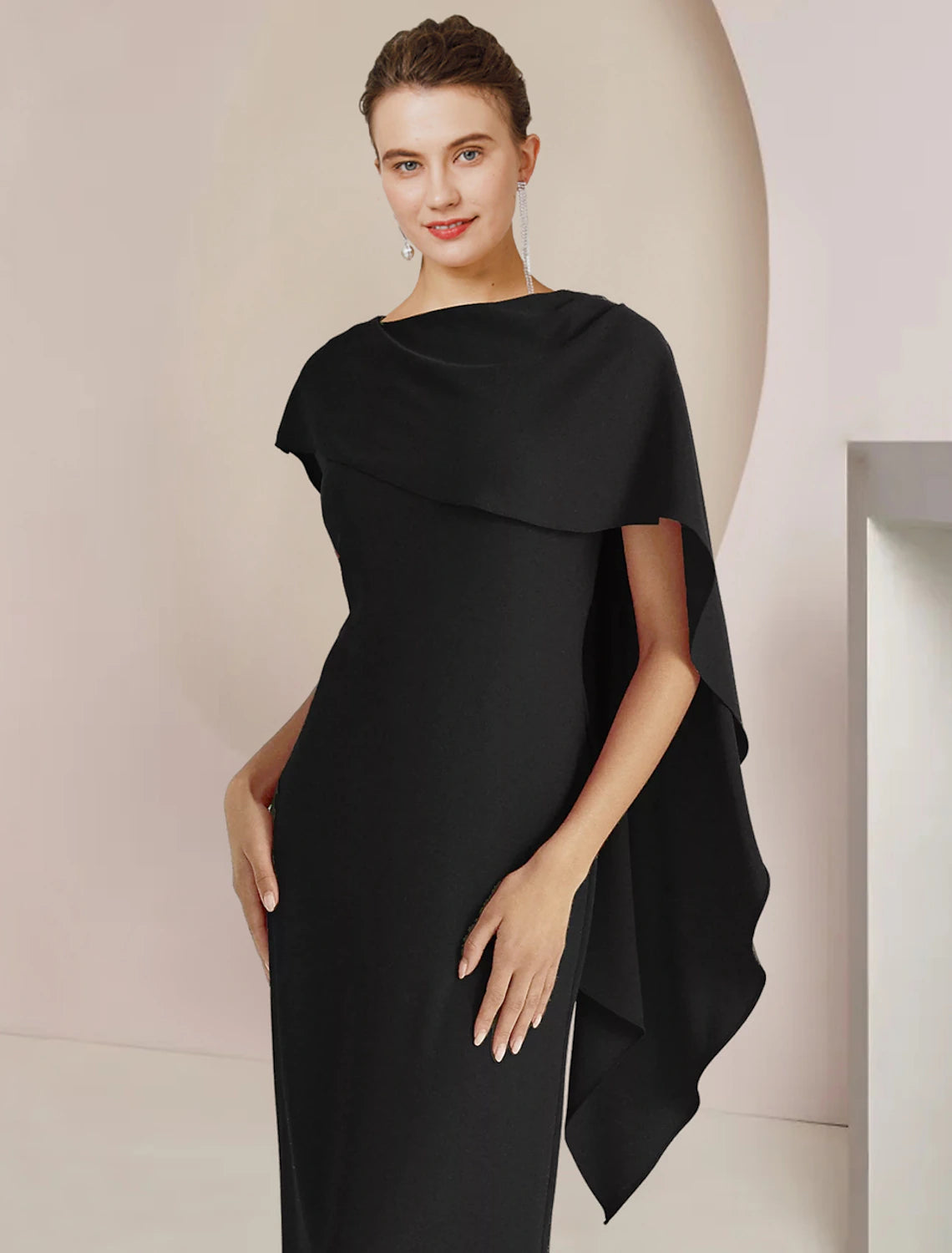 Luolandi Sheath / Column Mother of the Bride Dress Formal Wedding Guest Elegant Scoop Neck Floor Length Fabric Sleeveless