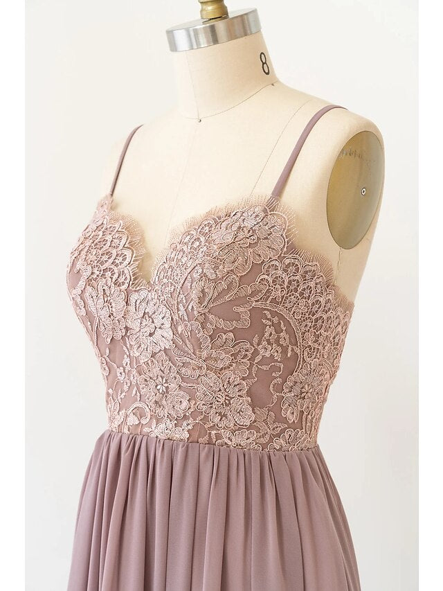 Luolandi A-Line Bridesmaid Dress V Neck Sleeveless Open Back Floor Length Chiffon with Pleats Beautiful