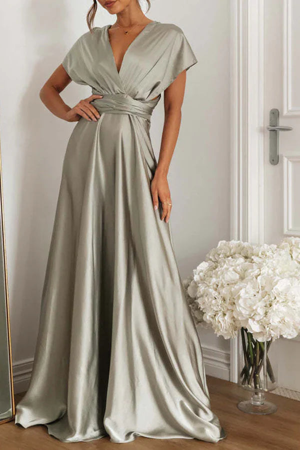 Luolandi Elegant solid color backless shoulder strap design with V-neck for evening dressing Floor Length