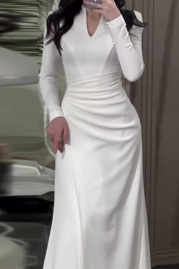 Luolandi Elegant solid color pleated V-neck wrap dress for evening dress