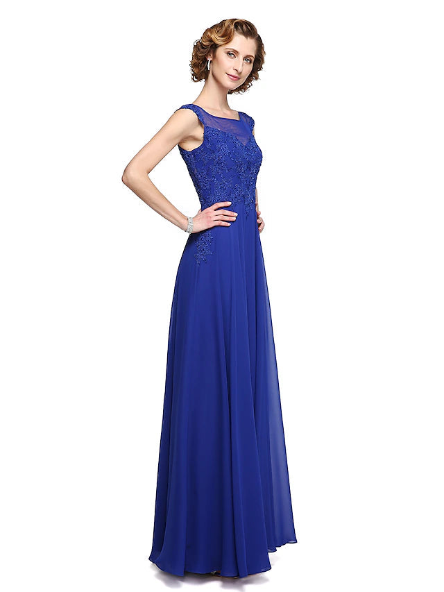 Luolandi A-Line Mother of the Bride Dress Elegant Jewel Neck Ankle Length Chiffon Lace Sleeveless