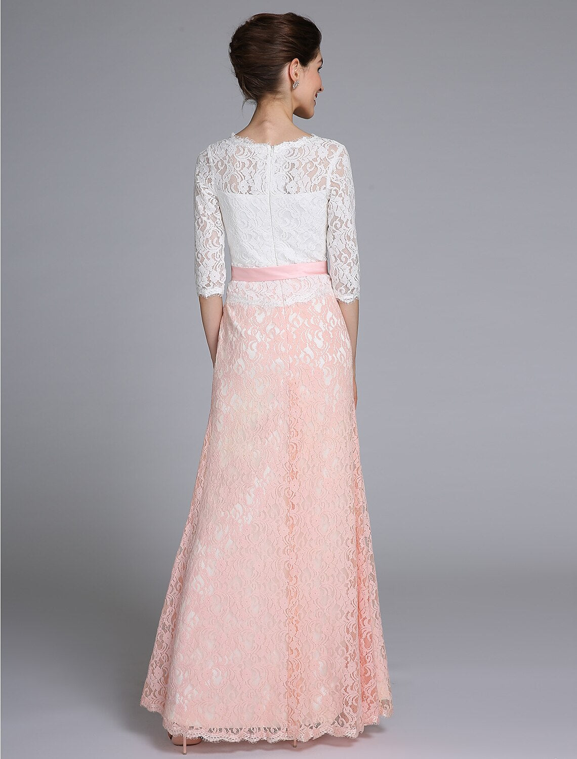 Luolandi Mermaid / Trumpet Mother of the Bride Dress Color Block Jewel Neck Floor Length Lace Half Sleeve No with Sash