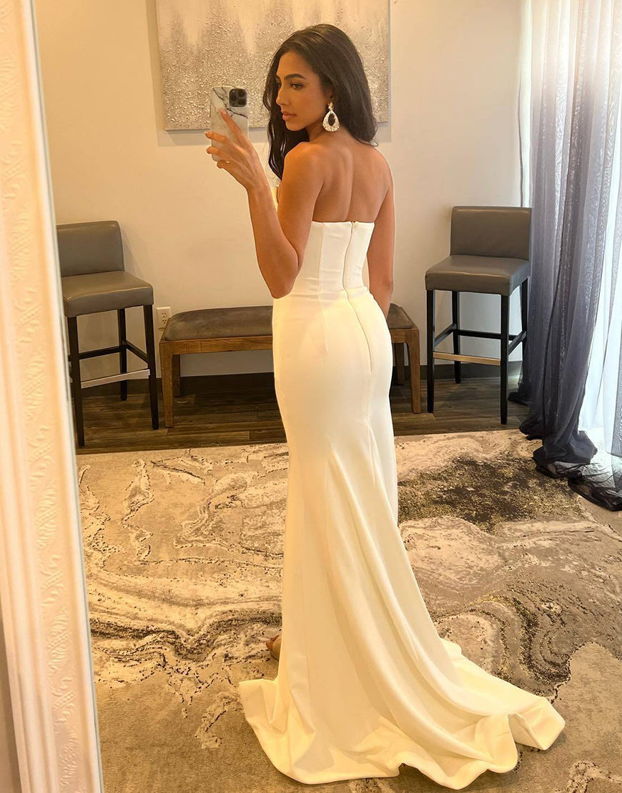 Luolandi Sheath High Slit Prom Dress V-neck Sexy Evening Dresses