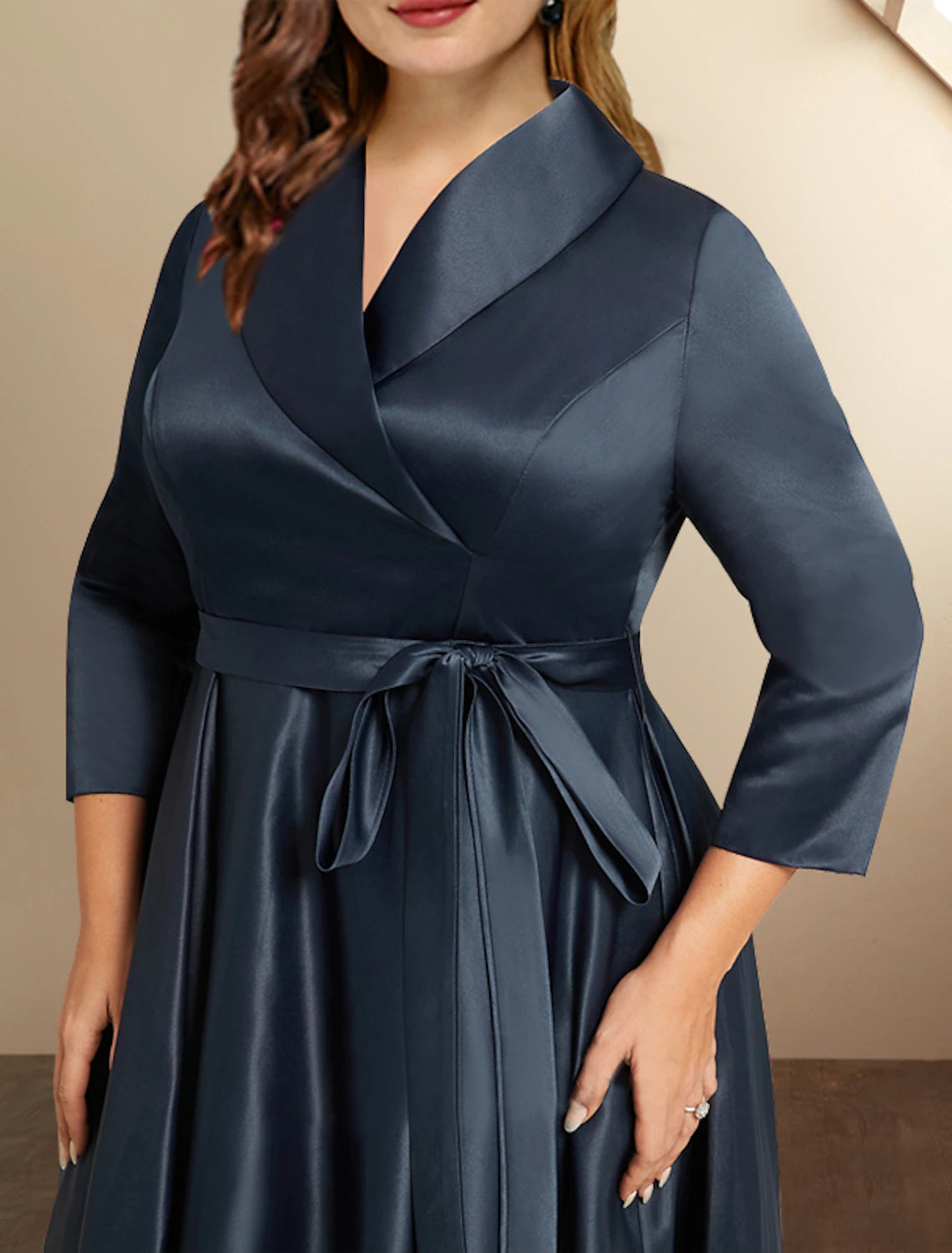 Luolandi A-Line Mother of the Bride Dresses Plus Size Hide Belly Curve High Low Dress Formal Asymmetrical 3/4 Length Sleeve Shirt Collar Satin
