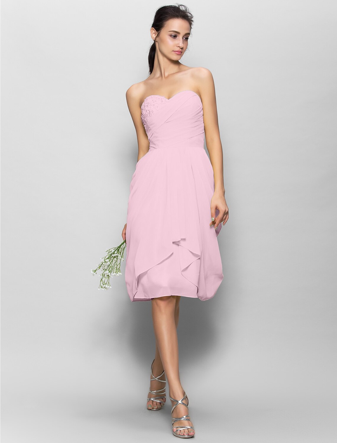 Luolandi A-Line Sweetheart Neckline Knee Length Chiffon Bridesmaid Dress with Appliques Draping