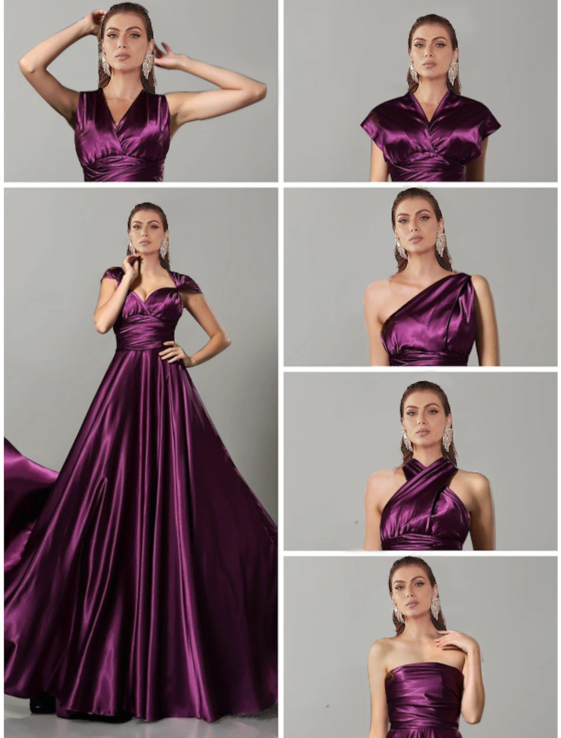 Luolandi A-Line Wedding Guest Dresses Convertible Infinity Dress Party Wear Court Train Sleeveless One Shoulder Convertible Cotton Backless with Glitter Pleats