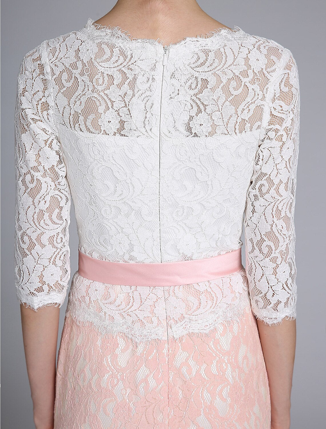 Luolandi Mermaid / Trumpet Mother of the Bride Dress Color Block Jewel Neck Floor Length Lace Half Sleeve No with Sash